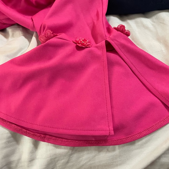 Misslook Pink Midi Dress Size knit spandex bell floral beaded sleeves size 14 - Picture 9 of 16